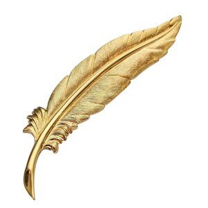 Monet Gold Tone Vintage Feather Brooch, Textured Pin Signed C964